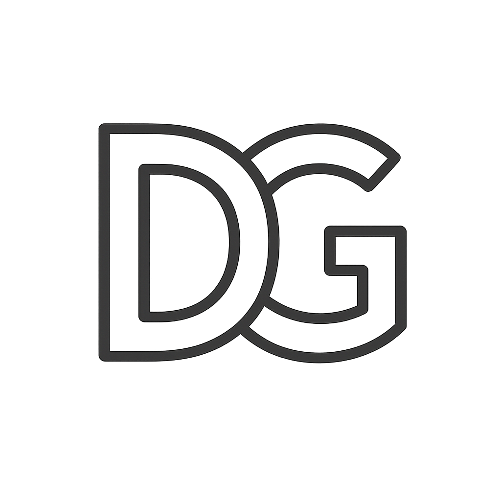 Sitenin adı olan DEMİRTAŞMETAL GERİDÖNÜŞÜM baş harfleriyle minimal ve modern bir logo. Sadece D ve G harfleri kullanılacak.